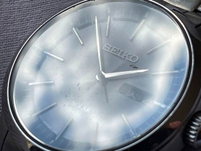 Seiko V158-0AM0 Solar Watch Black Dial Stainless Steel Quartz Used