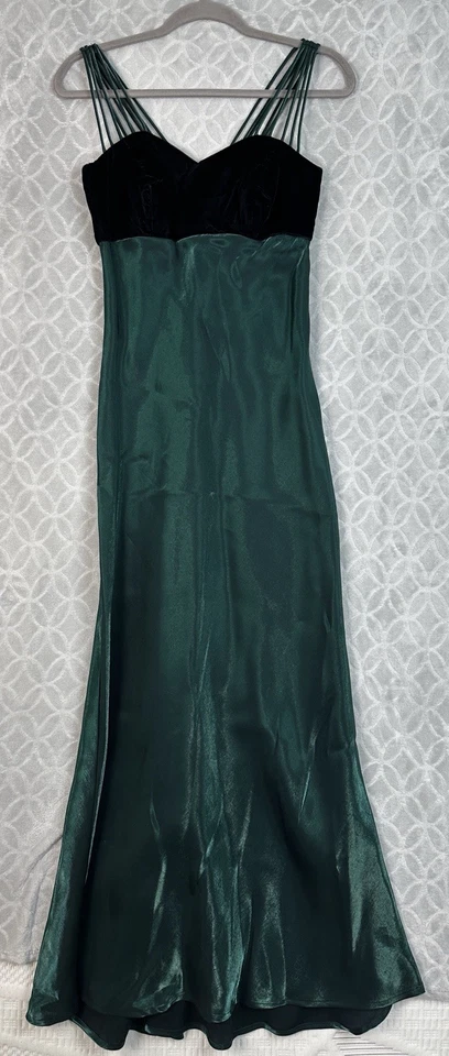 Vtg Y2K Strappy Dress S/M Green Iridescent Black Velvet Fairy Grunge Goth 90s - Image 3 of 4