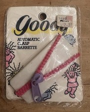 Goody Vintage 1980s Automatic Clasp Pink White Zipper Hair Barrette NOS 1989