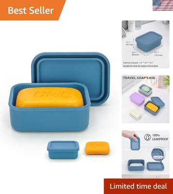 Leak Proof Silicone Travel Soap Case with Draining Layer, Compact Portable So...