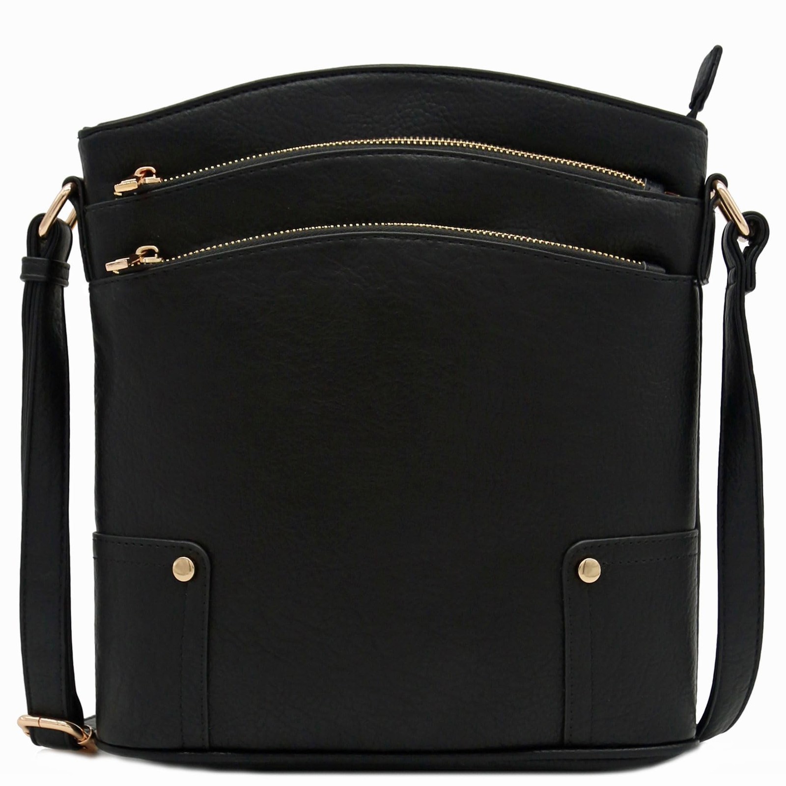 ALYSSA Triple Zip Pocket Large Crossbody Bag Black