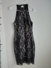 Keepsake Lace Black Nude Dress Halter Cocktail Evening Little Black Dress Small