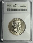 1963-D FRANKLIN SILVER HALF DOLLAR GRADED ANACS MS64 OLD SOAPBOX HOLDER