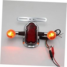Motorcycle Chrome Metal Tombstone Brake Tail W/Light Signal Compatiable Amber