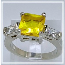 White Gold GP Canary Yellow Princess Cut Sim Diamond CZ Engagement Ring Size 10
