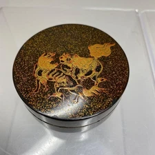 SHISI Wooden Makie Lacquer Incense Case 2.2 inch Japanese Antique Kogo