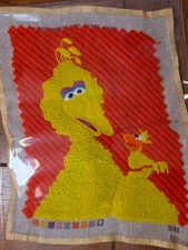 Vintage Sesame Street Big Bird Needlepoint Finished Completed 9x12