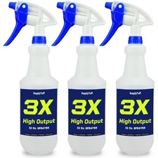 SupplyTuff 3X Heavy Duty Spray Bottles 32oz (3 Pack) Adjustable Nozzle Cleaning