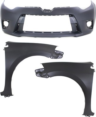 COROLLA 14-16 FRONT BUMPER COVER 3-pc Kit Primed CE/L/LE/LE Eco/(LE Eco Plus 14-