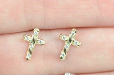 14K Yellow White Gold Cubic Zirconia CZ Cross Earrings