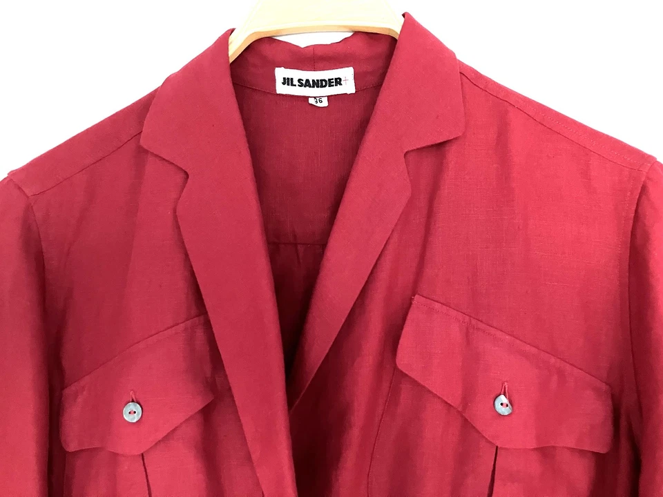Vintage Original Jil Sander Bluse Jacke Blazer rot 100% Leinen Gr. 36 - Bild 2 von 4