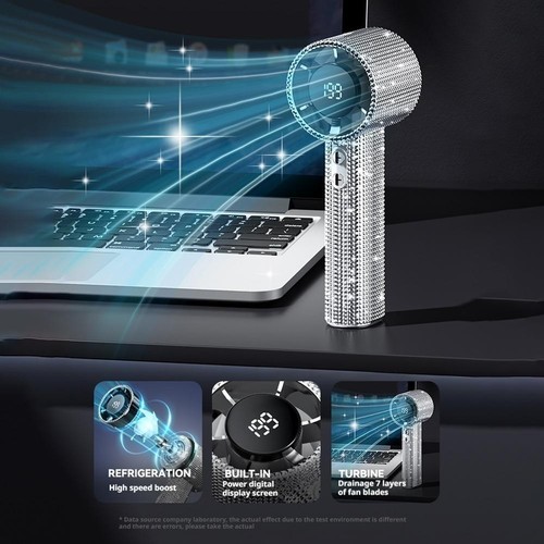 Bling Rhinestones High-Speed Handheld Fan Mini Portable Cooling Fan Outdoor New - Picture 14 of 19