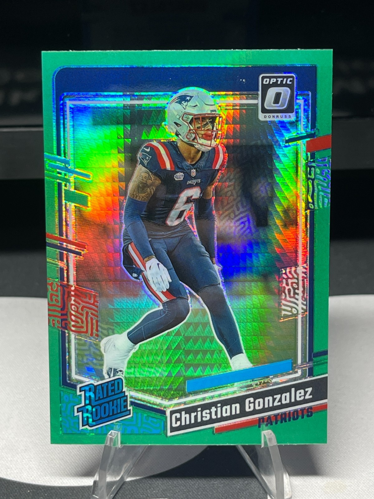 Christian Gonzalez 2023 Optic Green Hyper Rated Rookie New England Patriots #274