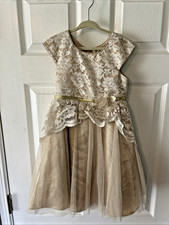 Jona Michelle Girls Size 5 Gold White Beige Special Event Dress STYLE CO3729