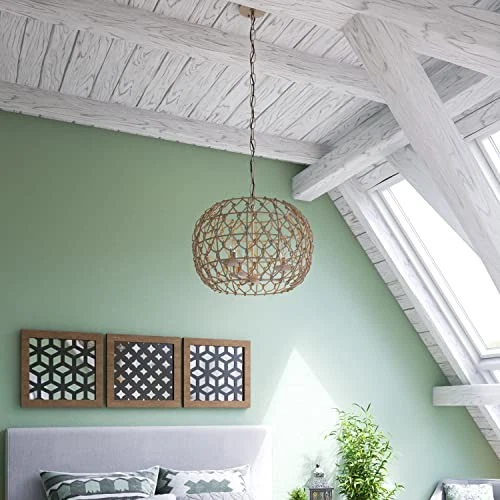 Kenroy Home 92072TN Torus Rustic Woven Pendant Light Fixture, Tan - Image 3 of 4