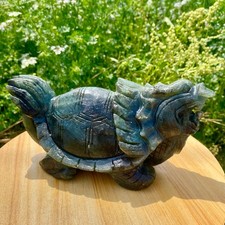3.52LB Natural Alargado Cuarzo Tallado Dragón Tortuga Cristal Regalo Espiritual Decoración