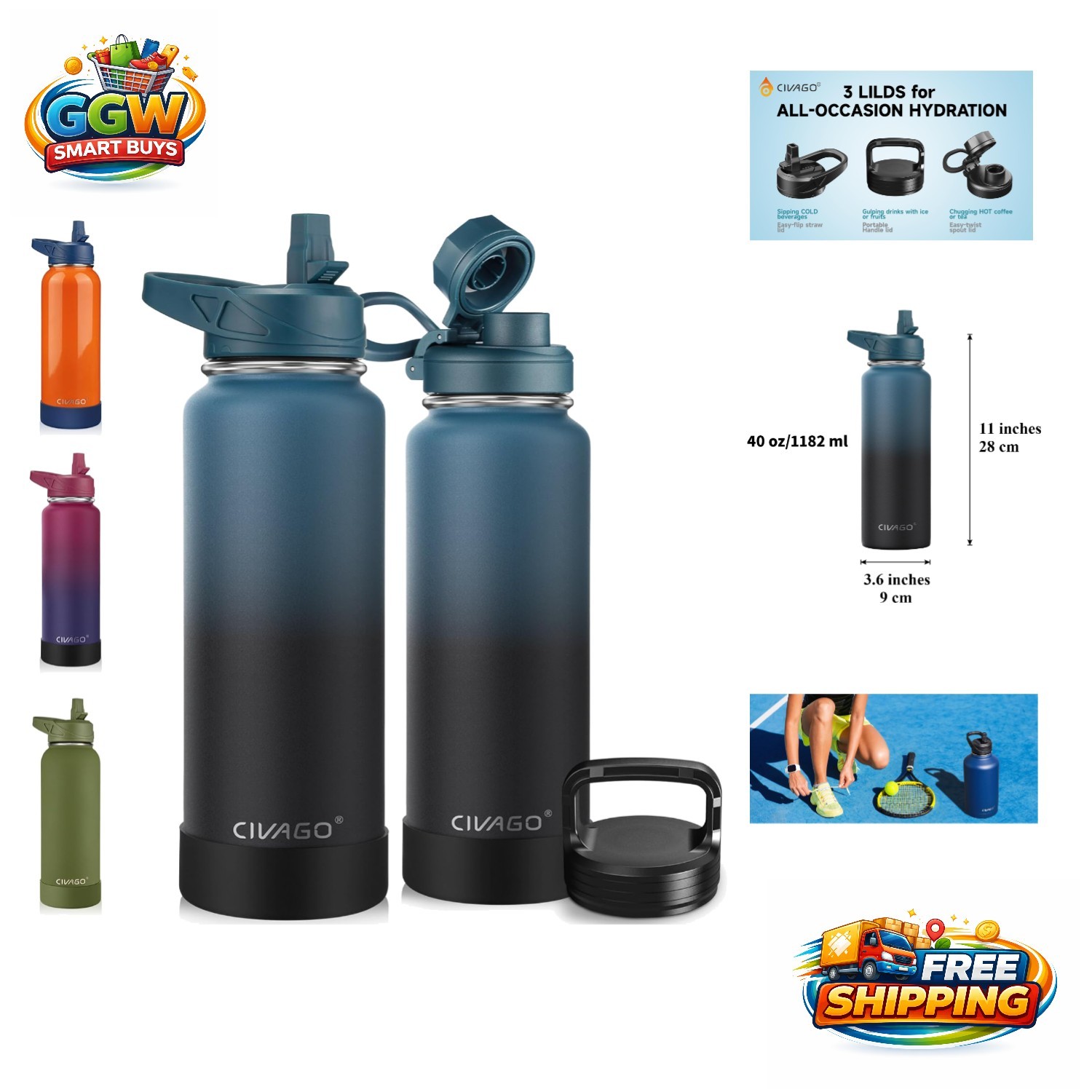Versatile 40 oz Stainless Steel Canteen with Straw & Spout -