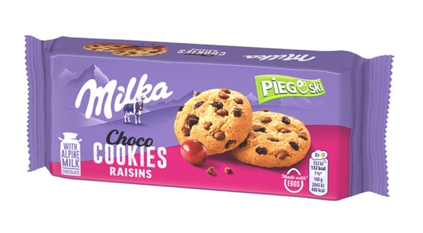 Milka Kekse Mit Schokolade & Rosinen 135G - Alpenmilch Knusprige Schokokekse-image