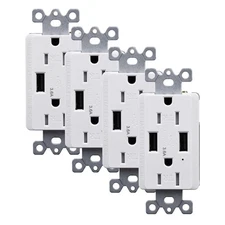 4PK Wall Outlet Receptacle Tamper Resistant LED Indicator 3.6A USB Power Outlet