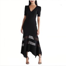 Xscape Black V-Neck 3/4 Sleeve Asymmetrical Illusion Skirt Evening Dress Size 10