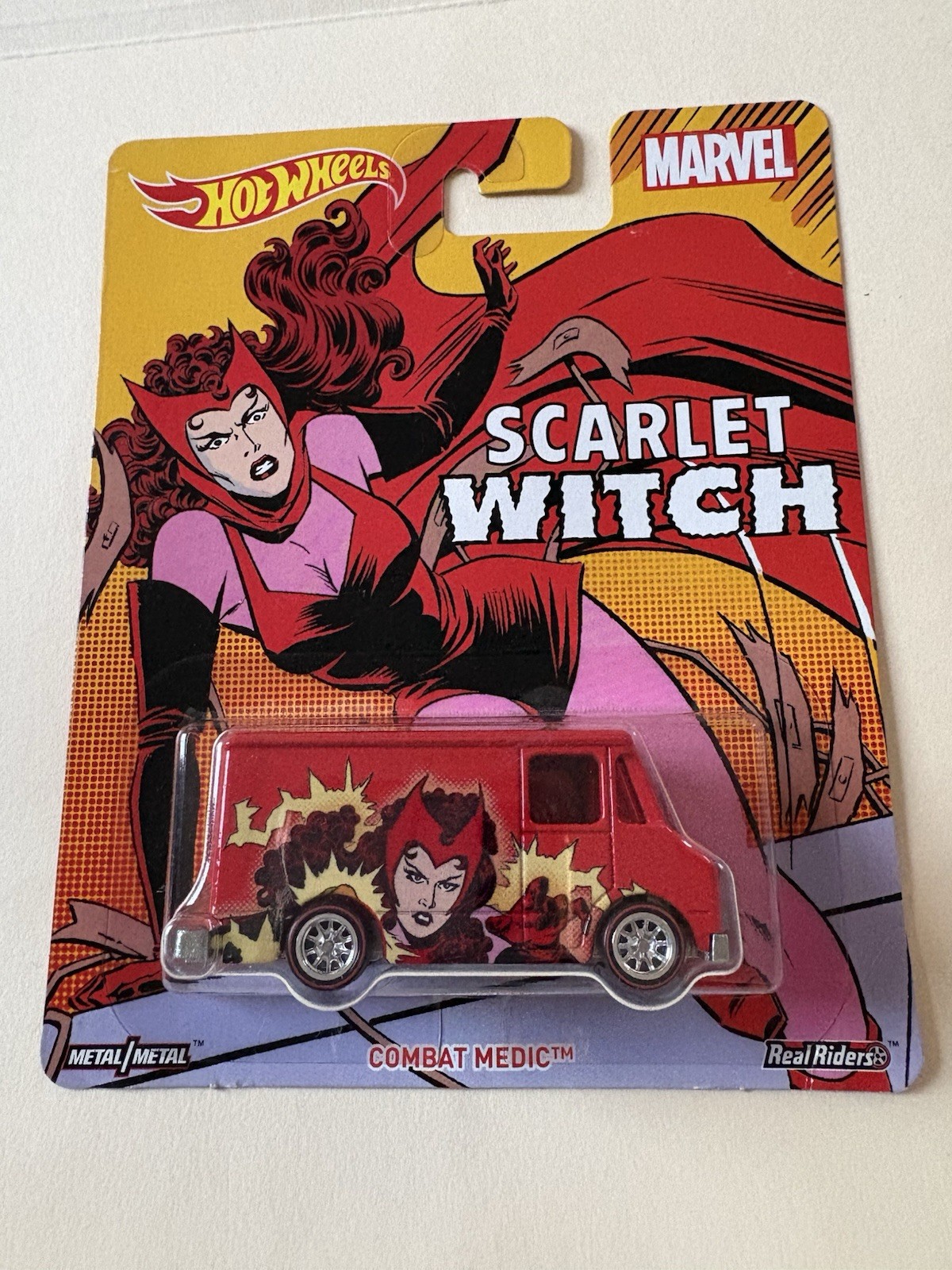 Hot Wheels Marvel Scarlet Witch Combat Medic Van 1:64 Diecast Red Yellow Black