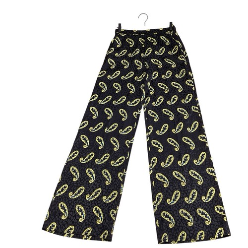ETRO Black Multi Paisley Print Silk Crepe High-Waisted Wide-Leg Pants 42