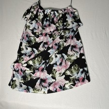 Vince Camuto Floral Off-Shoulder Ruffle Shift Dress Black Pink Green Size 12