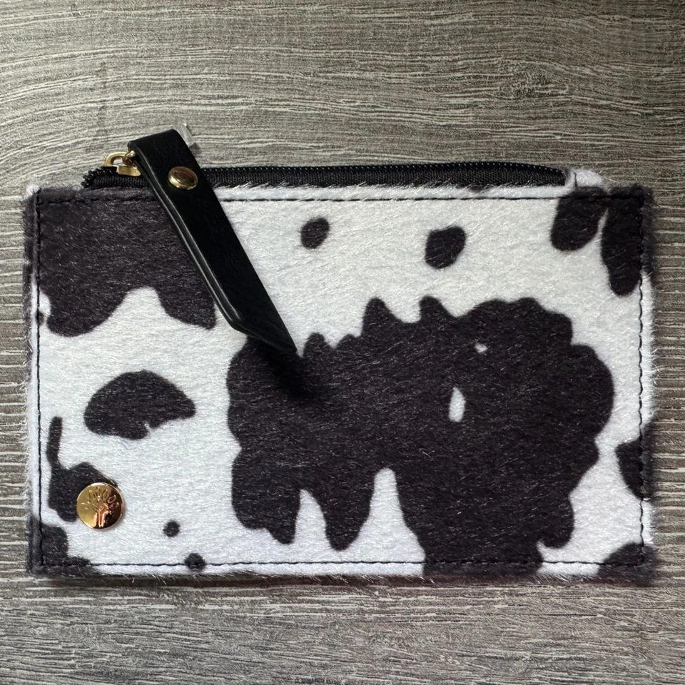 Cow Print Coin & Card Purse  Faux Leather Mini Wallet with Zip Compartment, 3 Ca - Image 3 of 4