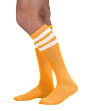 Colored Knee High Tube Socks with One Size, Neon Orange With White Stripes
