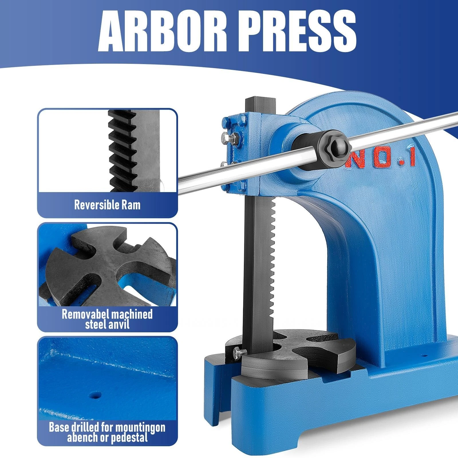 1 Ton Arbor press Manual Desktop Arbor Press Cast Iron Arbor Press Manual Press - Picture 6 of 9