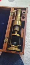 Antique Victorian Brass J. H. Steward Field Drum Microscope with Lenses and Box