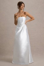 White Bandeau Split Puff-Skirt Maxi Dress
