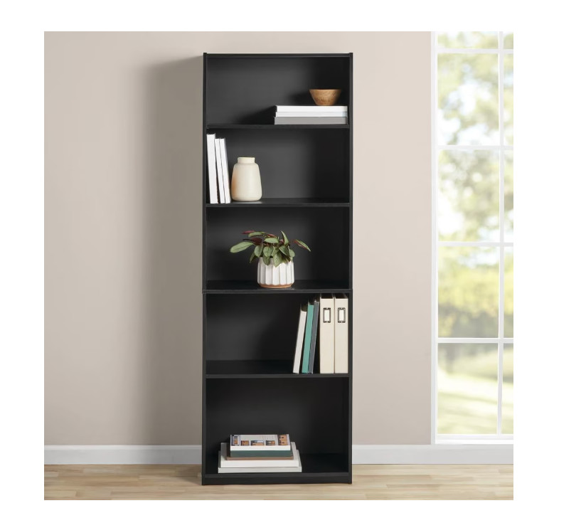 Mainstays 5 Shelf Bookcase Adjustable Shelves Tall Storage Display Unit