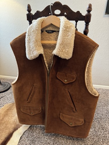 Polo by Ralph Lauren Men's Vintage Shearling Brown Ivory Vest