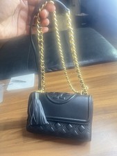Tory Burch Fleming Small Convertible Shoulder Bag Black Quilted Chain Tassel