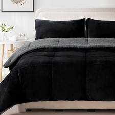 Fluffy Sherpa Size Bedding Comforter Sets Comforter Set-3 Queen Black and Grey