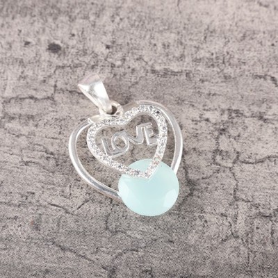 925 Sterling Silver Natural Aqua Chalcedony Cz Anniversary Throat Chakra Pendant
