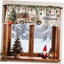 Colored Balls Christmas Curtain Valance for Windows, Christmas Colored-balls