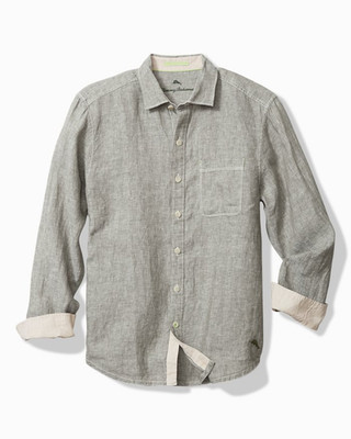 $118 Tommy Men's Paradise Breezer Linen Long-Sleeve Shirt, Tea Leaf, Large