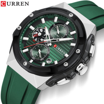 CURREN Men Watch Silicone Quartz Wristwatch Calendar Date Multifunction Watches