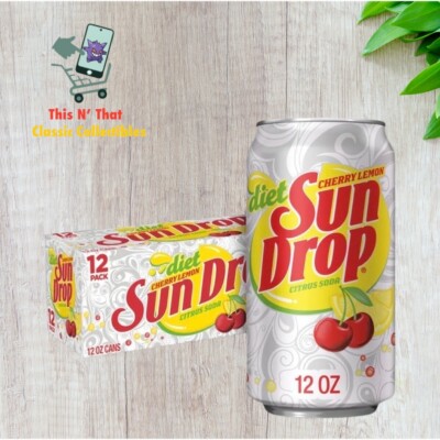 12 Pack of Deit Sun Drop Cherry Lemon Citrus Flavor Soda