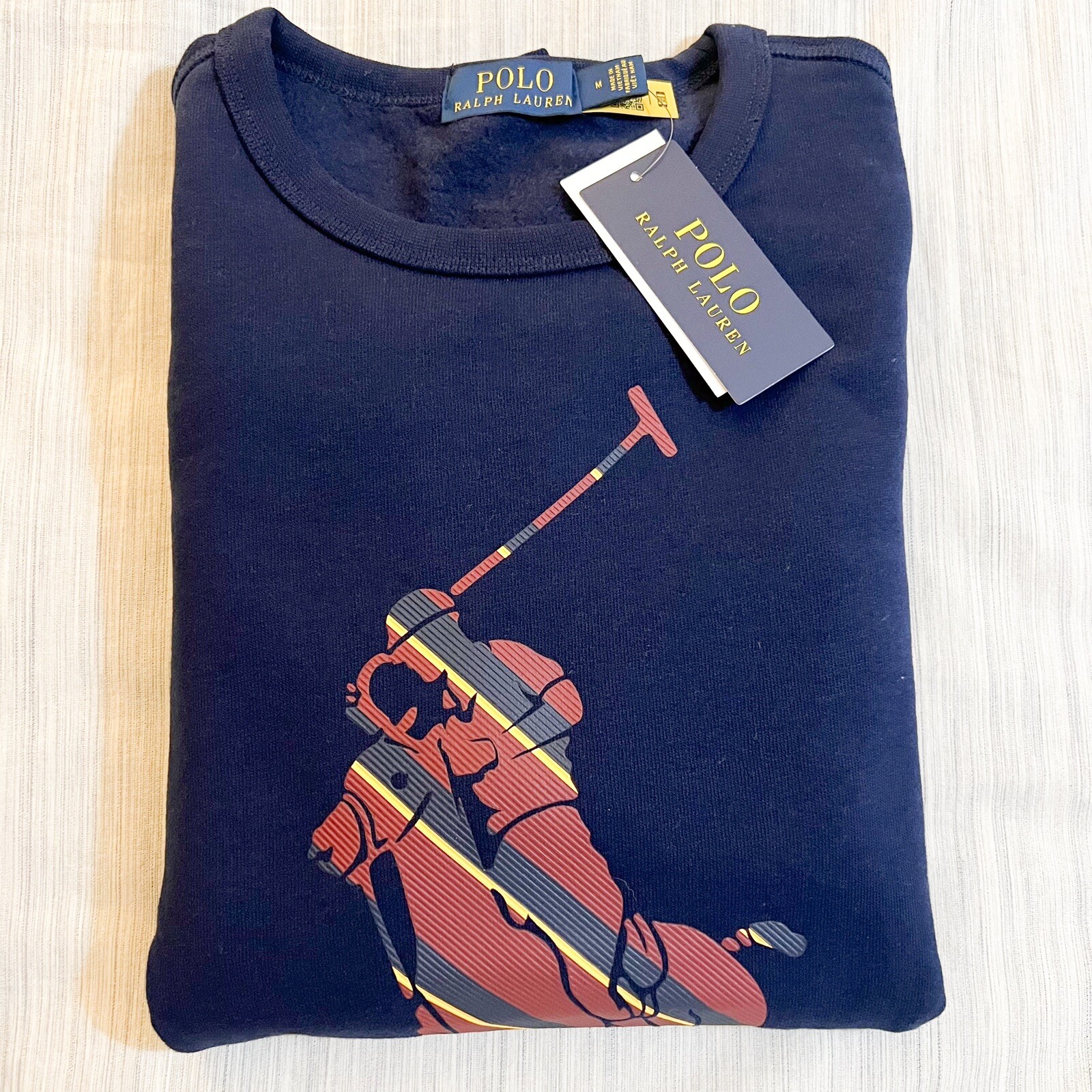 POLO Ralph Lauren Varsity BIG PONY felpa doppia maglia blu navy nuova con etichetta taglia XL