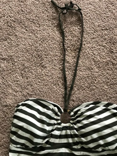 MICHAEL KORS HALTER BANDEAU TANK IVY/CREAM SWIMSUIT SMALL - Picture 3 of 4
