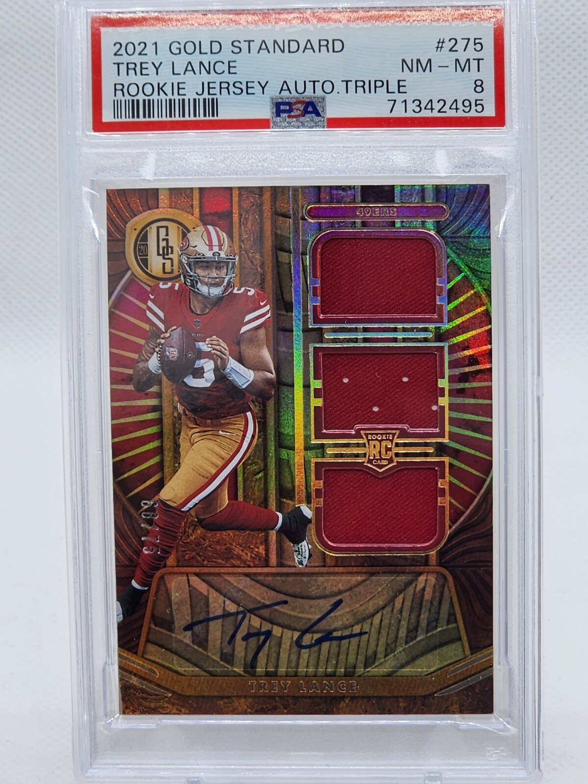 Trey Lance 2021 Gold Standard #204  RC Triple Patch Auto 68/75- PSA 8  NM-MT 