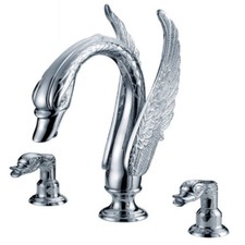 Chrome Swan Spout 3 Holes 2 Handles Basin Faucet Bathtub Mixer Taps Deck Mounted