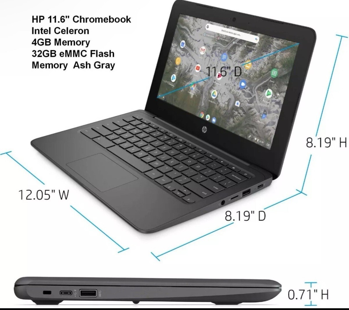 HP Chromebook 11a-nb0013dx 11.6 inch (32GB, Intel Celeron, 1.10GHz