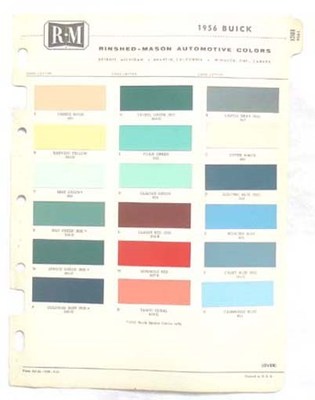 1956  BUICK R-M  COLOR PAINT CHIP CHART ALL MODELS ORIGINAL 