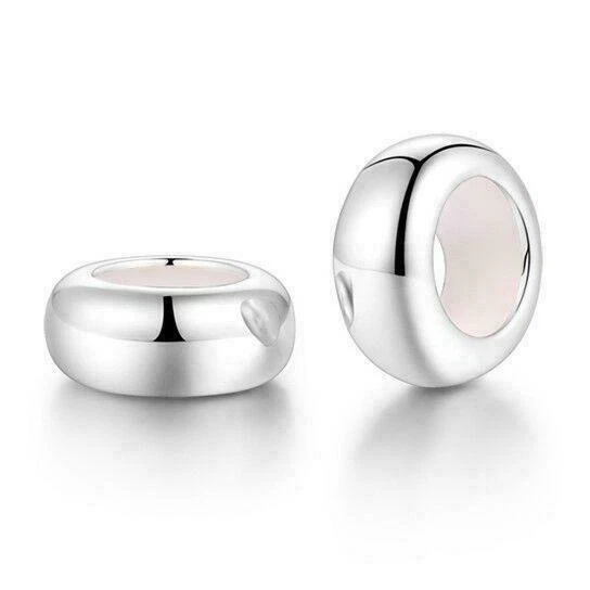 TWO plain STOPPERS Solid 925 sterling silver European charm bead