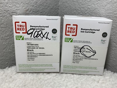 (2-Pack) True Red Black High Yield Ink Cartridge TRT6M14AN, HP 902XL - FREE SHIP