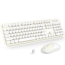 Wireless Keyboard and Mouse Combo - White-Milky Full-Sized 2.4 GHz 104 Keys T...